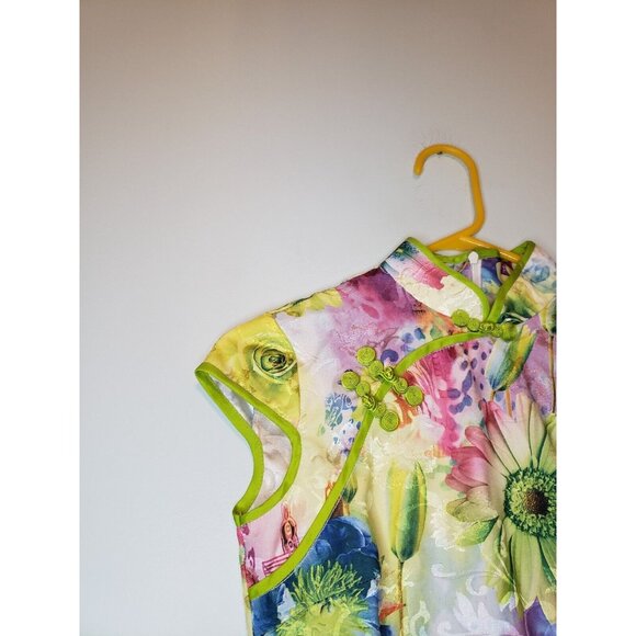 Cheongsam Qipao Dress Juniors M Short Cap Sleeve Floral Pastel High Collar - Picture 4 of 6